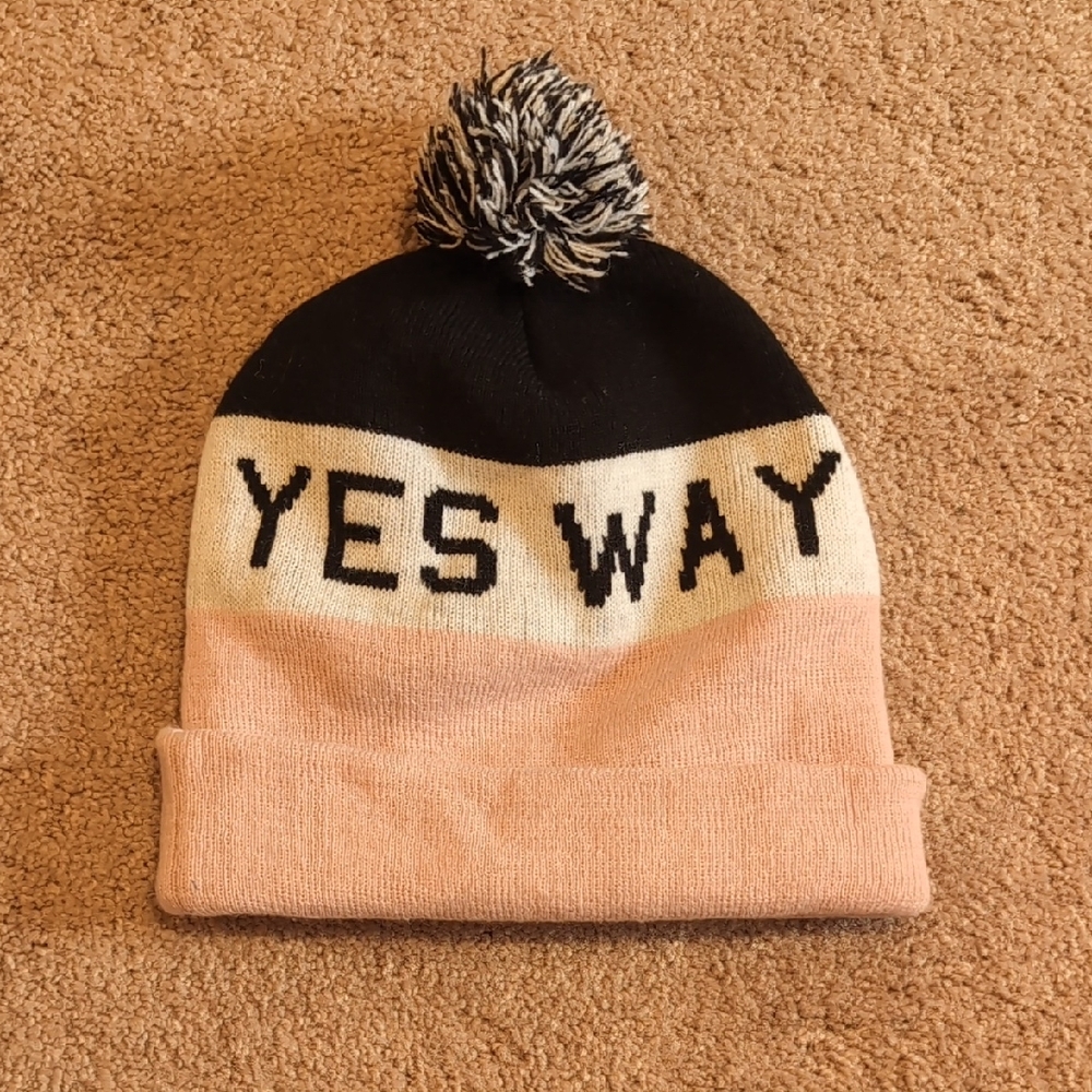 Yes Way Pom-Pom Beanie - Black and Pink